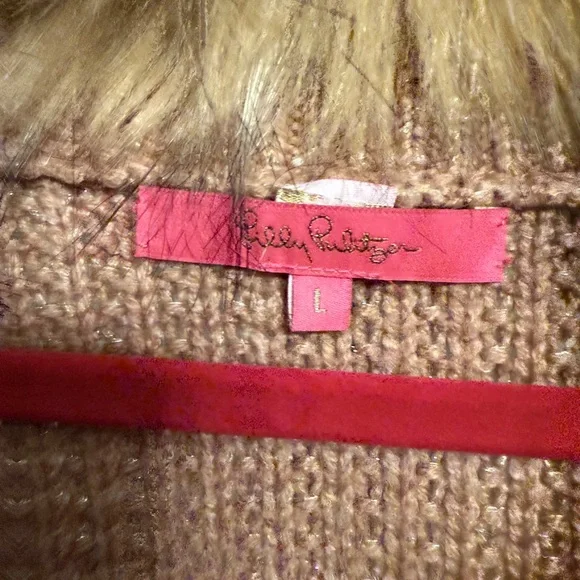 Lilly Pulitzer Camel Cardigan with Faux Fur Trim - Picture 6 of 8
